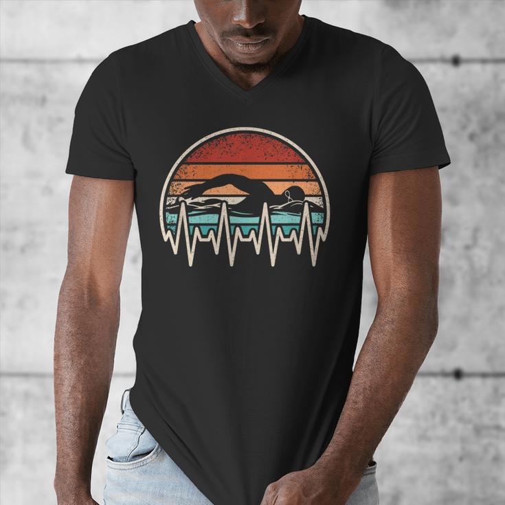 Swimming Heartbeat Retro Swim Swimmer Men Women Men's V-Neck T-Shirt Swimming Heartbeat Retro Swim Swimmer Men Women Men's V-Neck T-Shirt