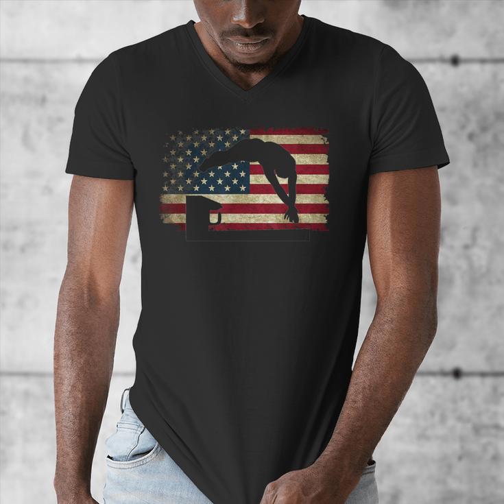 Swimming Swim Team Distressed American Flag USA Swimmer Men's V-Neck T-Shirt