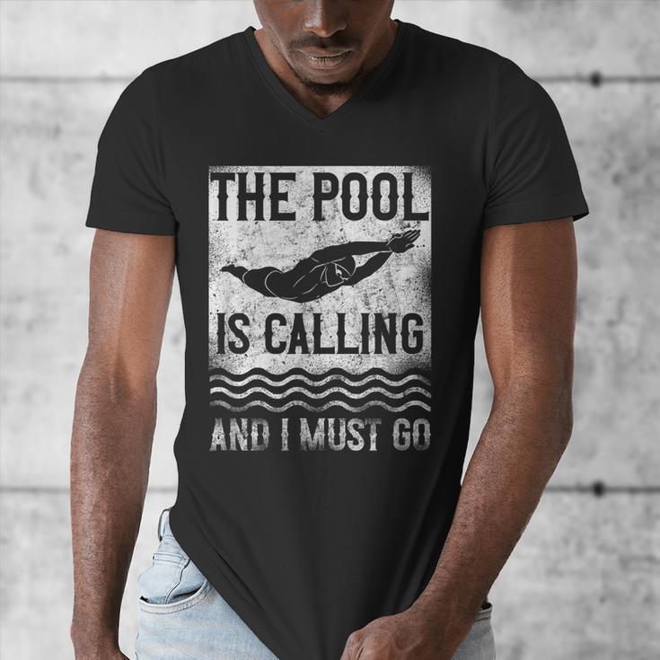 Swimming Swimmer Swim The Pool Is Calling Vintage Men's V-Neck T-Shirt