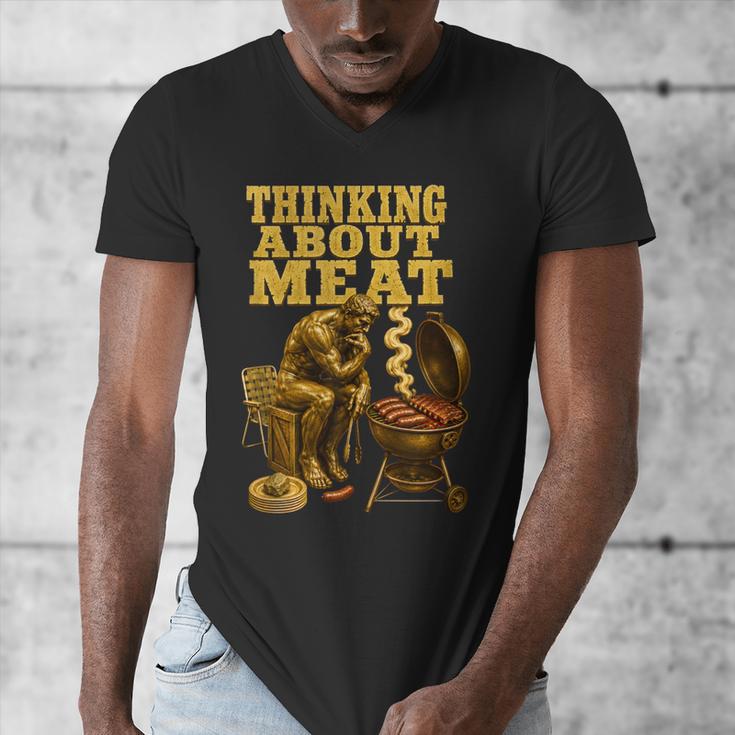 Thinking About Meat BBQ Dad Humor Men's V-Neck T-Shirt