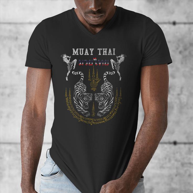 Twin Tiger Sak Yant Muay Thai Fighter Tee Martial Art Men's V-Neck T-Shirt
