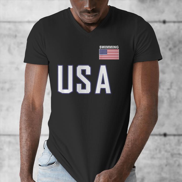 USA Flag Swim Swimming Sport Practice Equipment Men Women Men's V-Neck T-Shirt USA Flag Swim Swimming Sport Practice Equipment Men Women Men's V-Neck T-Shirt