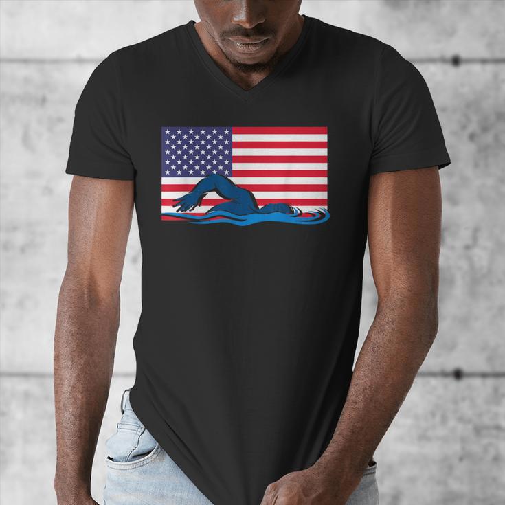 USA Flag Swimmer Swimming Sport Athlete Swim Swimming Men's V-Neck T-Shirt USA Flag Swimmer Swimming Sport Athlete Swim Swimming Men's V-Neck T-Shirt