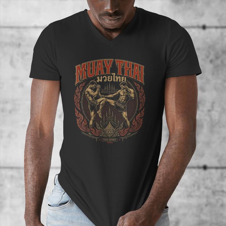 Vintage Muay Thai Bangkok Thailand Thai Boxing Art Men's V-Neck T-Shirt