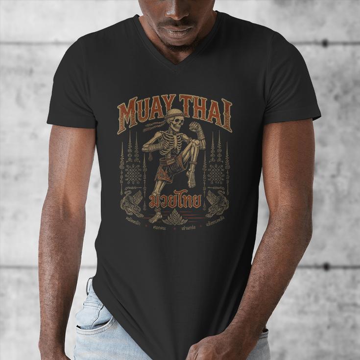 Vintage Muay Thai Belt Thai Boxing Warrior Fighter Skeleton Men's V-Neck T-Shirt Vintage Muay Thai Belt Thai Boxing Warrior Fighter Skeleton Men's V-Neck T-Shirt