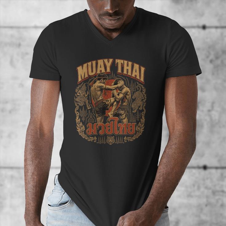 Vintage Muay Thai Thai Boxing Nak Muay Fighter Art Men's V-Neck T-Shirt