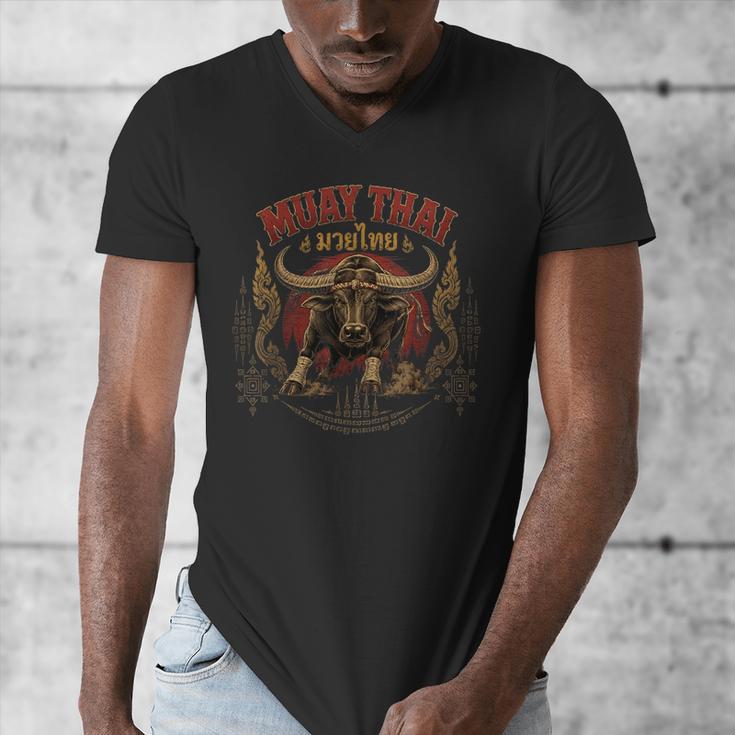 Vintage Muay Thai Dad Thai Boxing Fighter Father Buffalo Men's V-Neck T-Shirt Vintage Muay Thai Dad Thai Boxing Fighter Father Buffalo Men's V-Neck T-Shirt