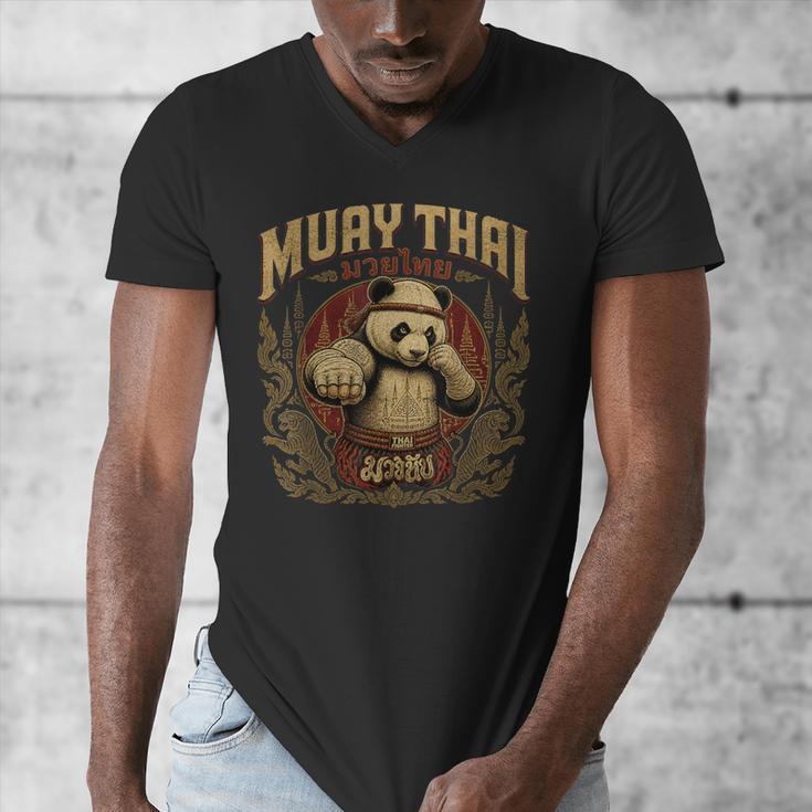 Vintage Muay Thai Gym Thai Boxing Training Fighter Panda Men's V-Neck T-Shirt
