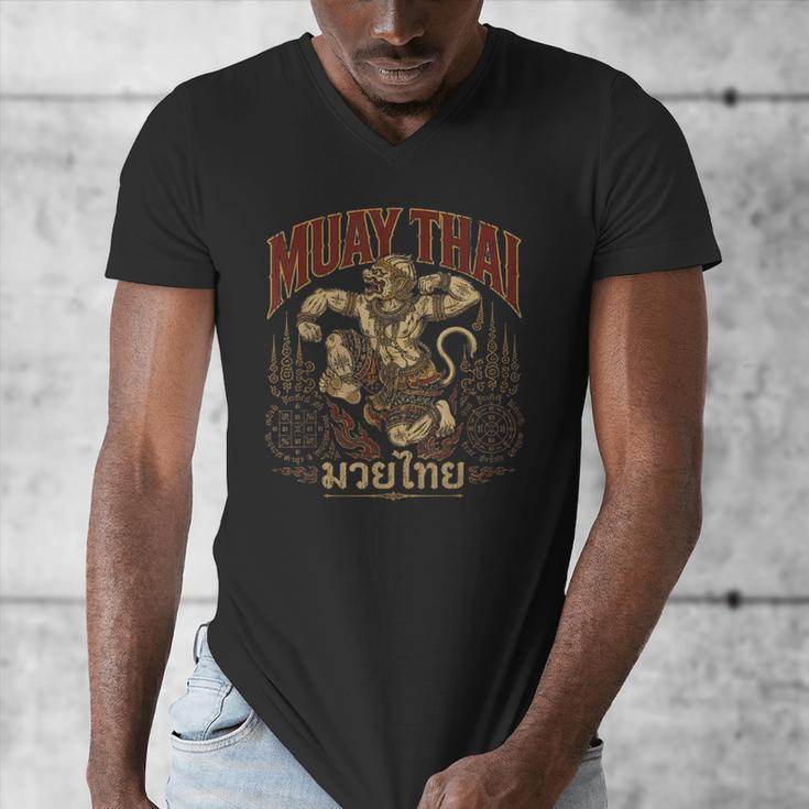 Vintage Muay Thai Spirit Thai Boxing Fighter Soul Monkey Men's V-Neck T-Shirt Vintage Muay Thai Spirit Thai Boxing Fighter Soul Monkey Men's V-Neck T-Shirt