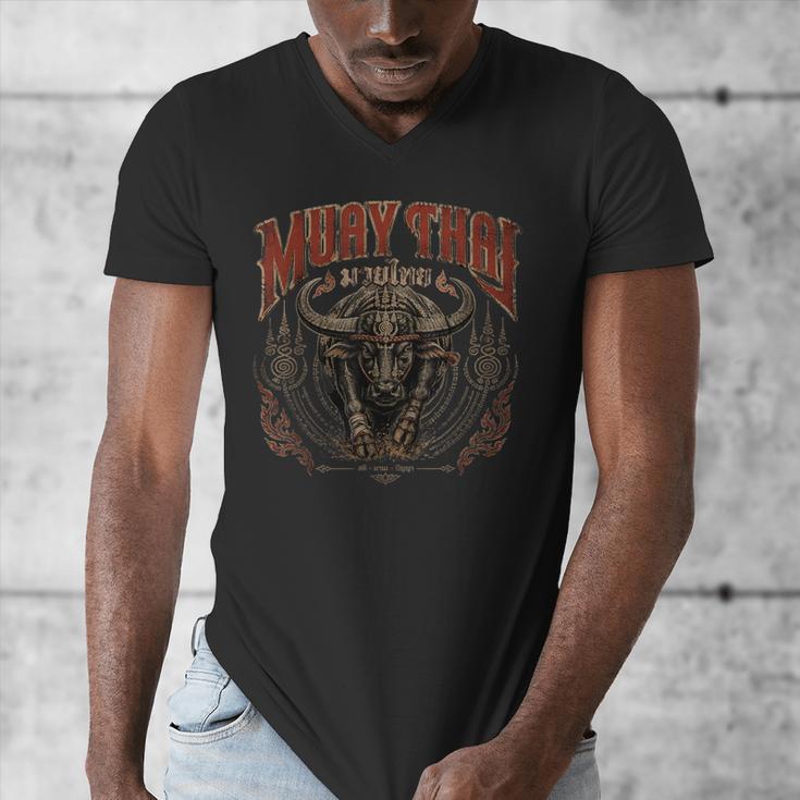 Vintage Muay Thai Trainer Thai Boxing Coach Art Buffalo Men's V-Neck T-Shirt