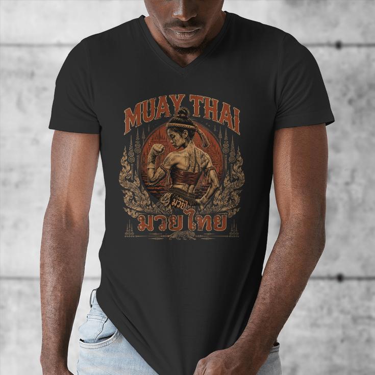 Weathered Muay Thai Fighter Thai Boxing Warrior Art Men's V-Neck T-Shirt