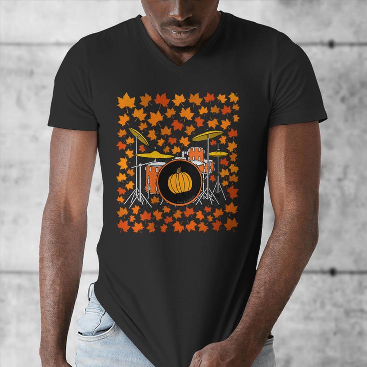 Women's Drum Kit With Leaves Fall Drummer Autumn Musician Men's V-Neck T-Shirt
