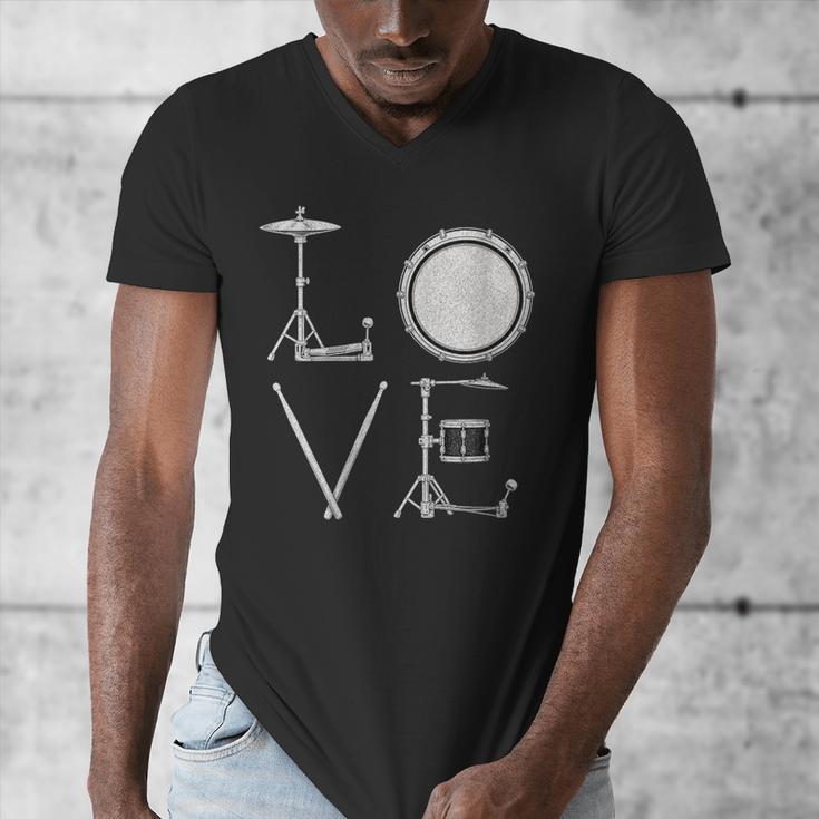 Women's Drum Kit Love Illustration For Music Enthusiasts Men's V-Neck T-Shirt Women's Drum Kit Love Illustration For Music Enthusiasts Men's V-Neck T-Shirt