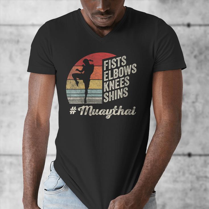 Women's Muay Thai Martial Arts Fighter Retro Vintage Sunset Graphic Men's V-Neck T-Shirt Women's Muay Thai Martial Arts Fighter Retro Vintage Sunset Graphic Men's V-Neck T-Shirt