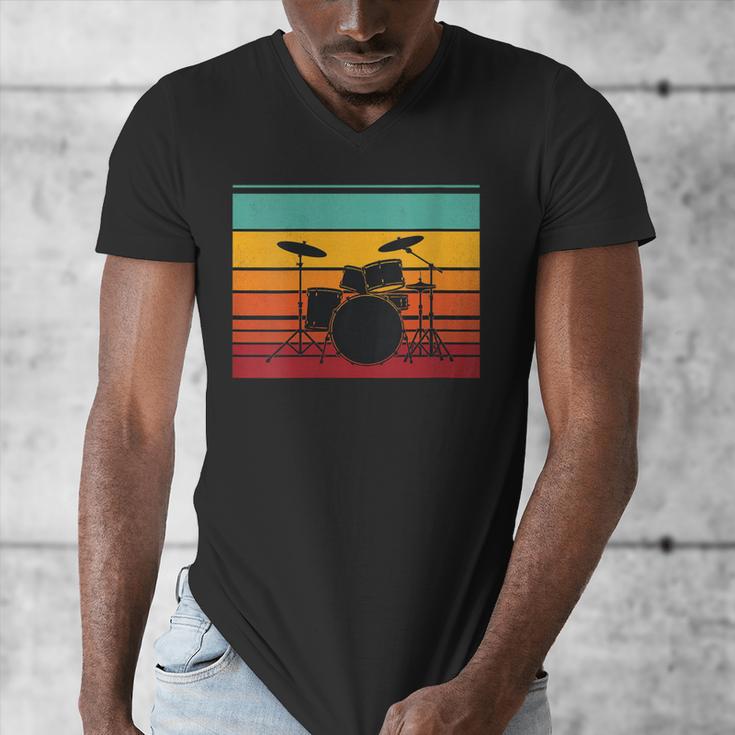 Women's Retro Drum Kit Silhouette With Color Stripes Men's V-Neck T-Shirt Women's Retro Drum Kit Silhouette With Color Stripes Men's V-Neck T-Shirt