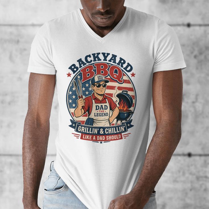 Backyard BBQ Dad Grill Boss Patriotic Fourth Of July Barbecu Men's V-Neck T-Shirt
