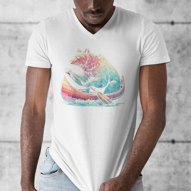 Canoe Bear Canoeing Raglan Baseball Tee Men's V-Neck T-Shirt