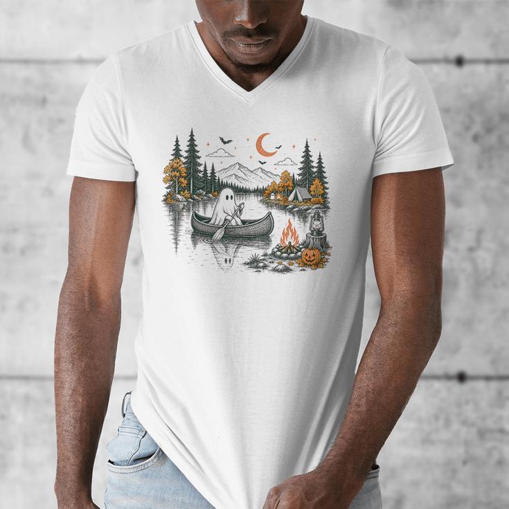 Canoe Ghost Camping Ghost Lake Halloween Spooky Fall Camping Men's V-Neck T-Shirt