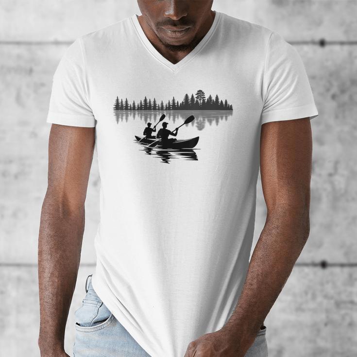 Canoe Silhouette Forest Lake Reflection Men's V-Neck T-Shirt Canoe Silhouette Forest Lake Reflection Men's V-Neck T-Shirt