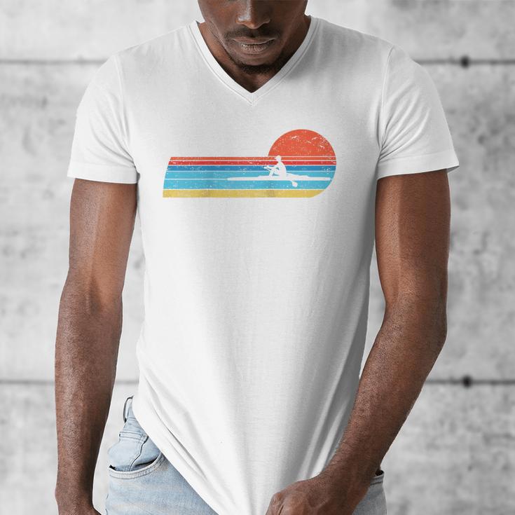 Canoes-Rowing Canoe-Rower Canoeing-Canoeist Vintage Canoes Raglan Baseball Tee Men's V-Neck T-Shirt Canoes-Rowing Canoe-Rower Canoeing-Canoeist Vintage Canoes Raglan Baseball Tee Men's V-Neck T-Shirt