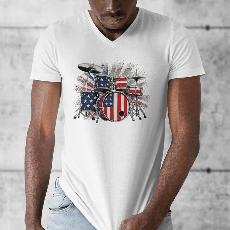 Drum Kit With American Flag Graphic For Musicians Men's V-Neck T-Shirt Drum Kit With American Flag Graphic For Musicians Men's V-Neck T-Shirt