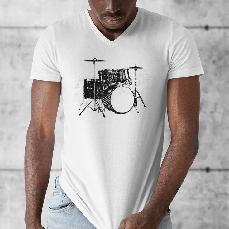 Drum Kit Drummer Band Musical Instrument Rock Music Raglan Baseball Tee Men's V-Neck T-Shirt