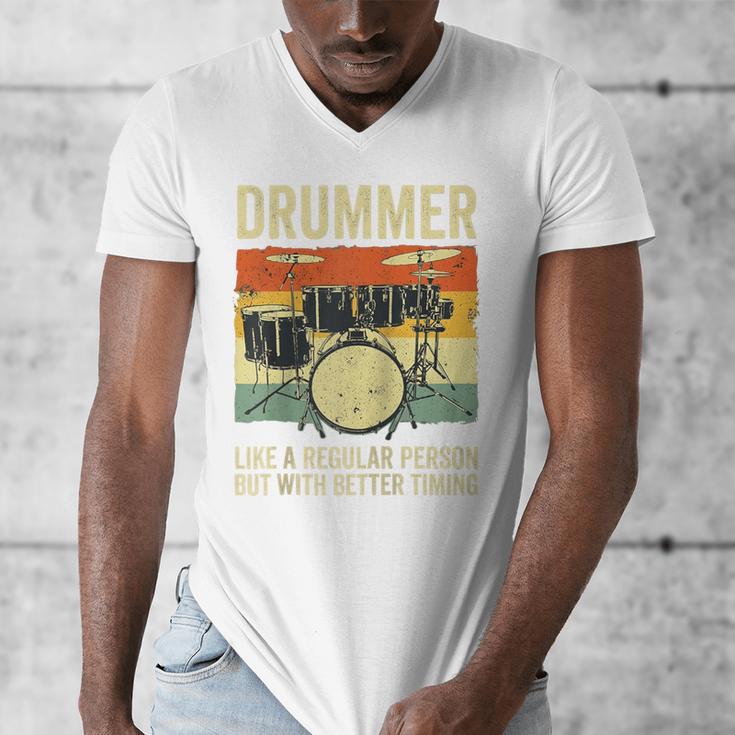 Drummer Better Timing Retro Vintage Sunset Drum Kit Graphic Raglan Baseball Tee Men's V-Neck T-Shirt