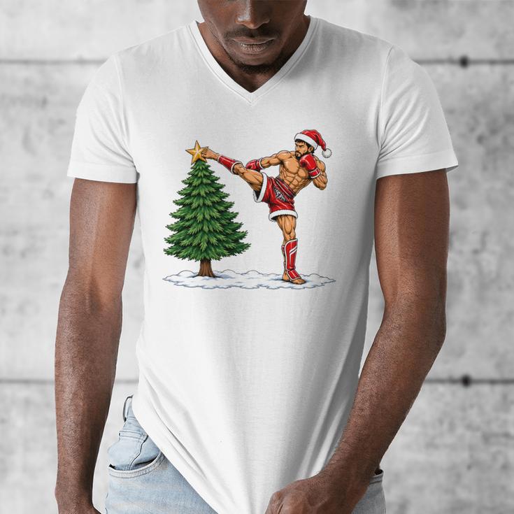 Festive Muay Thai Santa Christmas Men's V-Neck T-Shirt