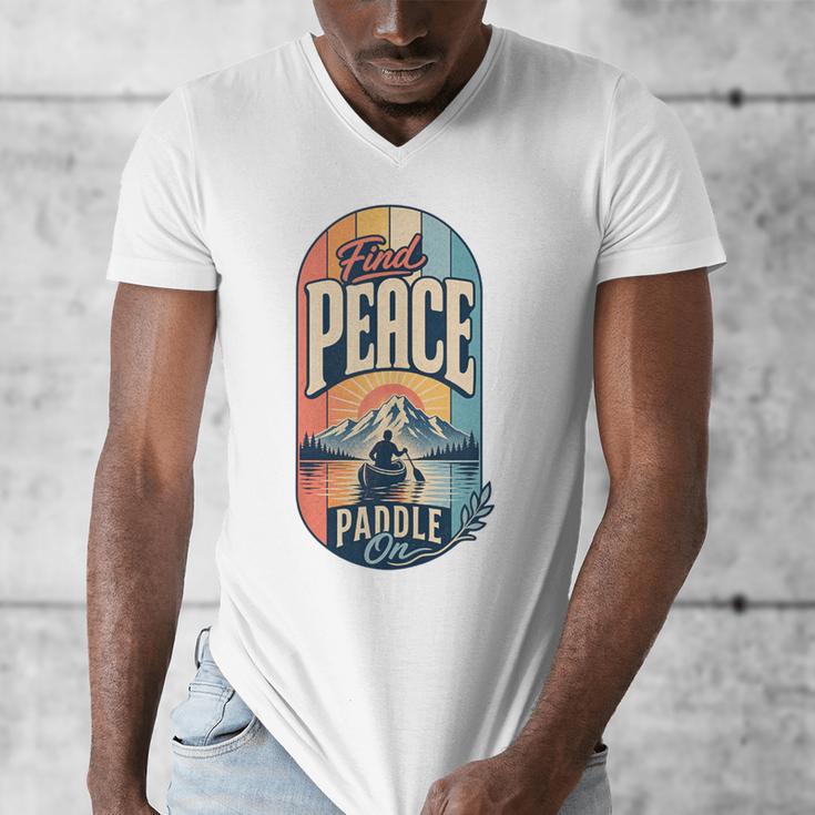 Find Peace Paddle On Canoe Mountain Sunset Men's V-Neck T-Shirt Find Peace Paddle On Canoe Mountain Sunset Men's V-Neck T-Shirt