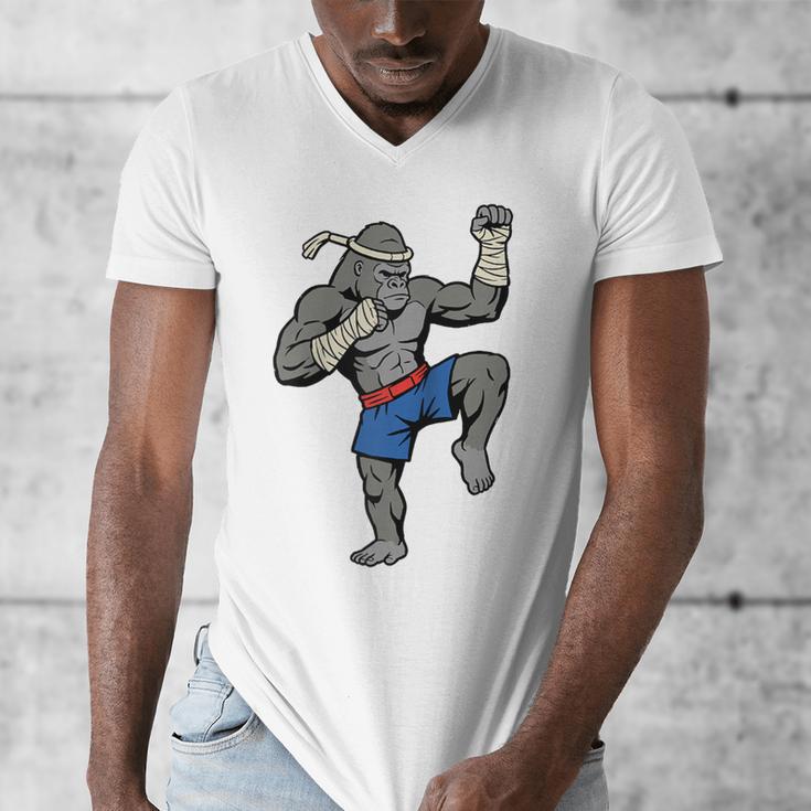 Gorilla Muay Thai Combat Sport Fighter Martial Arts 8 Limbs Raglan Baseball Tee Men's V-Neck T-Shirt