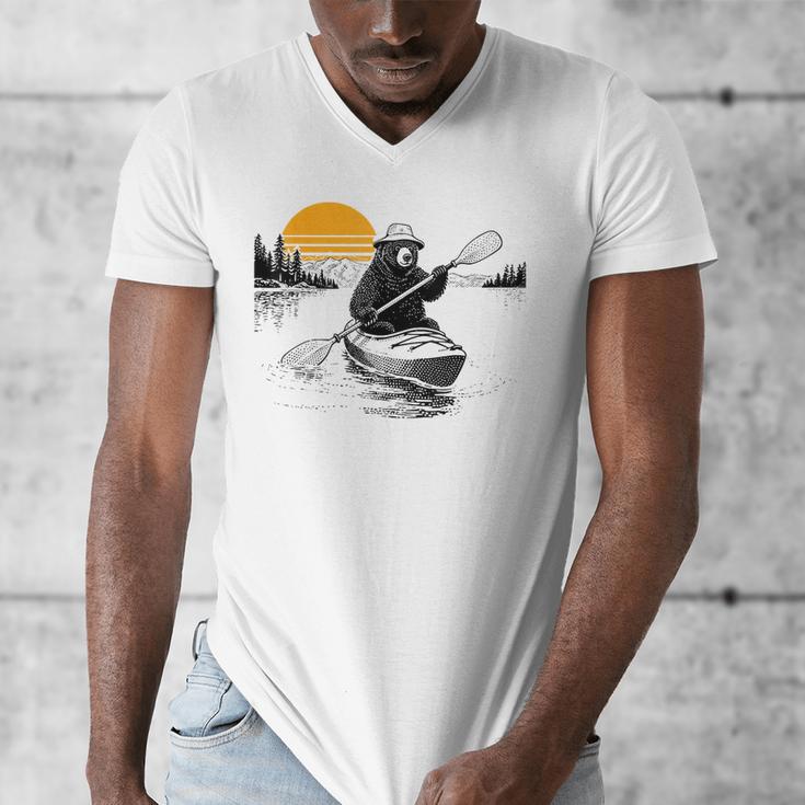 Kayaking Bear Retro Sunset Paddling Canoe Outdoor Adventure Men's V-Neck T-Shirt Kayaking Bear Retro Sunset Paddling Canoe Outdoor Adventure Men's V-Neck T-Shirt