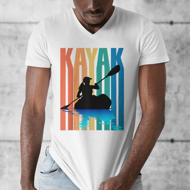 Kayaking Kayak Retro Art Canoe Raglan Baseball Tee Men's V-Neck T-Shirt