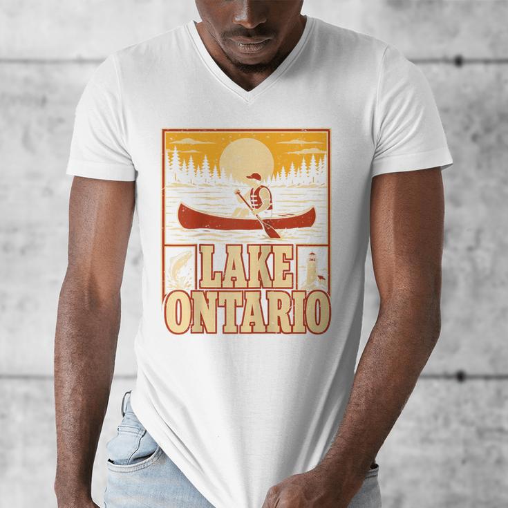 Lake Ontario Canoe Fishing Light House Sunset Retro Raglan Baseball Tee Men's V-Neck T-Shirt Lake Ontario Canoe Fishing Light House Sunset Retro Raglan Baseball Tee Men's V-Neck T-Shirt
