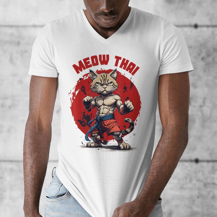Meow Thai Funny Muay Thai And Cats Lover Men's V-Neck T-Shirt