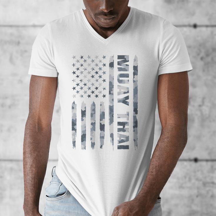 Muay Thai American Flag Camo Military Patriotic Men's V-Neck T-Shirt