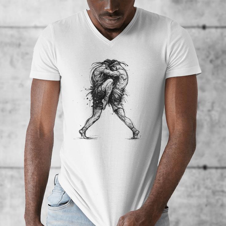 Muay Thai Kickboxing Nak Muay Thai Boxing Fighter Men's V-Neck T-Shirt Muay Thai Kickboxing Nak Muay Thai Boxing Fighter Men's V-Neck T-Shirt