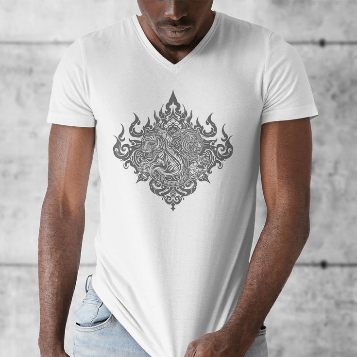 Sak Yant Muay Thai MMA Tattoo Twin Tiger Martial Art Boxing Men's V-Neck T-Shirt