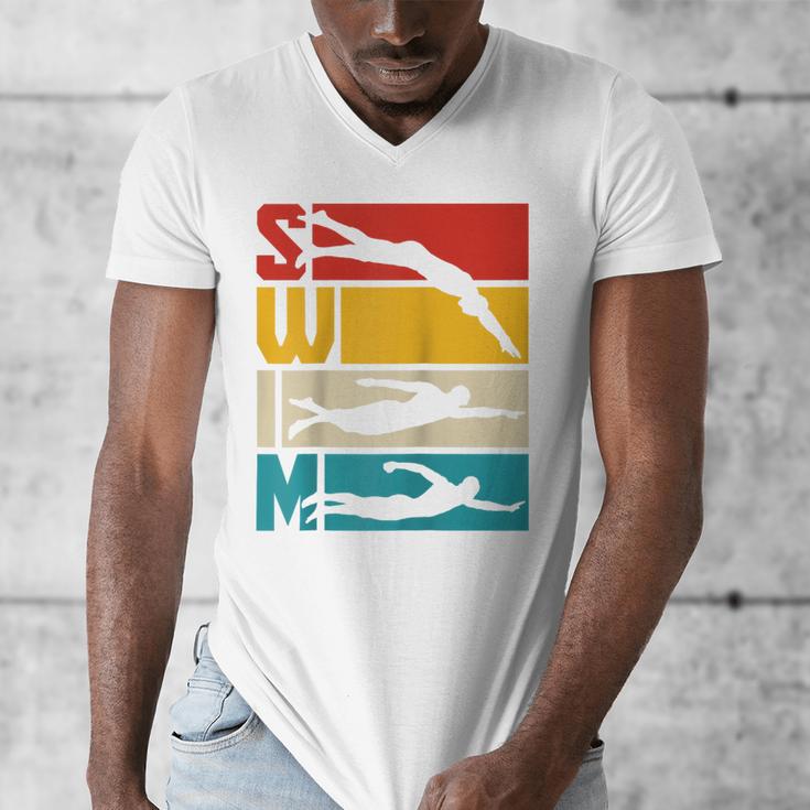Swim Swimming Vintage Retro Swimmer Raglan Baseball Tee Men's V-Neck T-Shirt