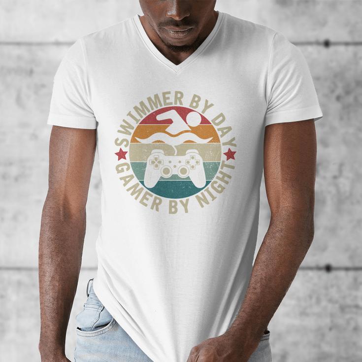 Swimmer By Day Gamer By Night Swimming Swim Gaming Men's V-Neck T-Shirt