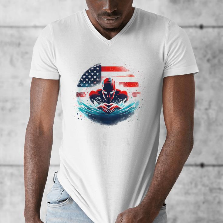 Swimming United States American Swimming Apparel Swimming Men's V-Neck T-Shirt Swimming United States American Swimming Apparel Swimming Men's V-Neck T-Shirt