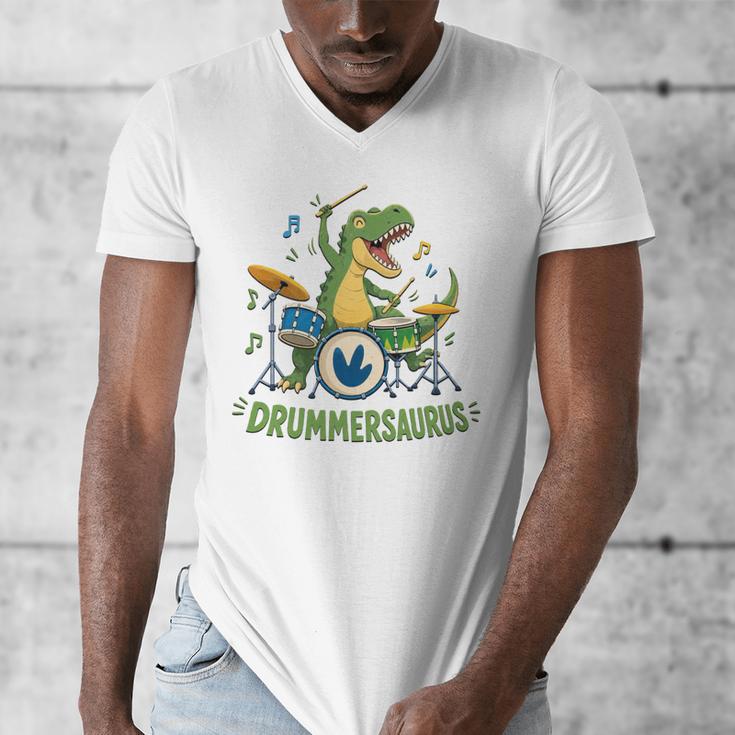 T-Rex Drumming With Drum Kit And Musical Notes Men's V-Neck T-Shirt T-Rex Drumming With Drum Kit And Musical Notes Men's V-Neck T-Shirt