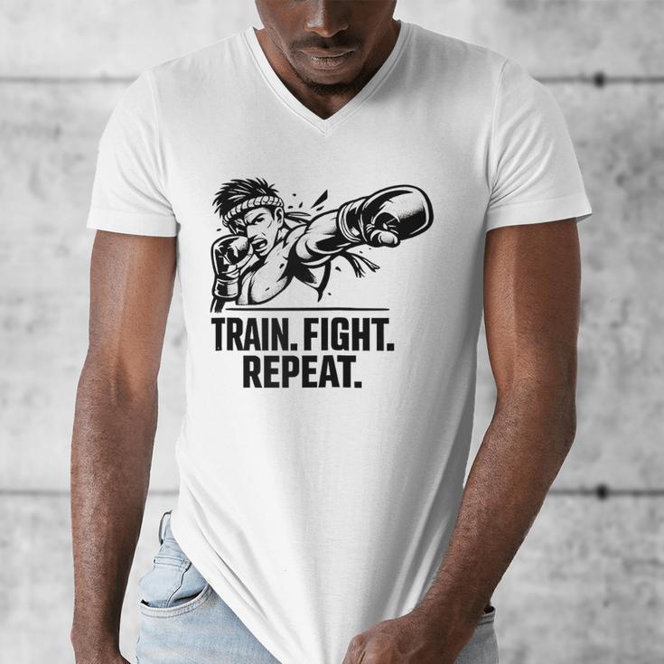 Train Fight Repeat Nak Muay Thai Boxing Fighter Raglan Baseball Tee Men's V-Neck T-Shirt