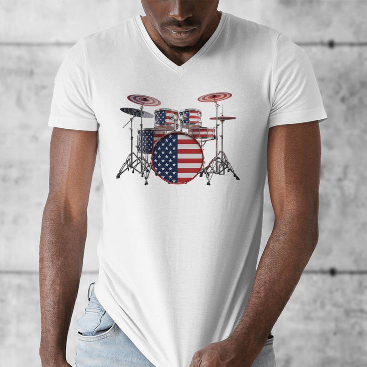 USA Patriotic Drum Kit American Flag Drum Set Men's V-Neck T-Shirt