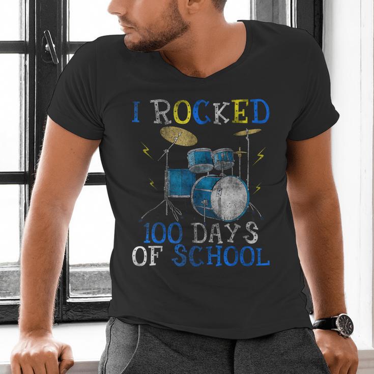 100th Day Of SchoolShirt Happy 100 Days Drum Kit Music Men's V-Neck T-Shirt