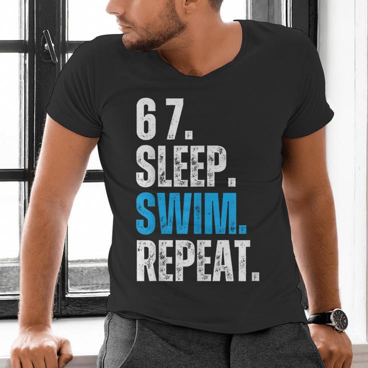 67 Sleep Swim Repeat Swimming Swimmer 67 Meme Men's V-Neck T-Shirt
