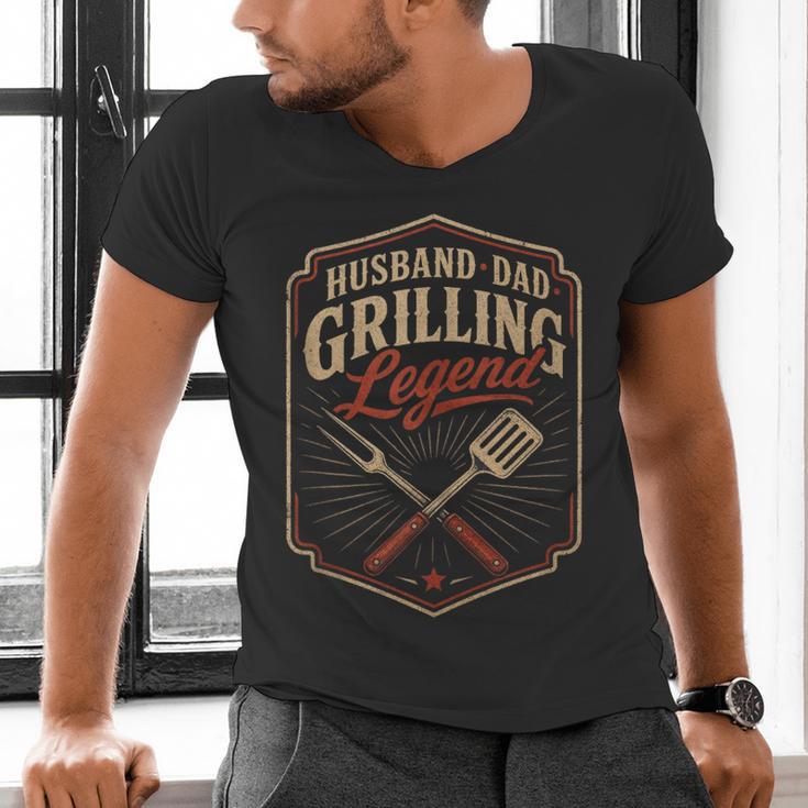 BBQ Dad Husband Dad Grilling Legend Men's V-Neck T-Shirt BBQ Dad Husband Dad Grilling Legend Men's V-Neck T-Shirt