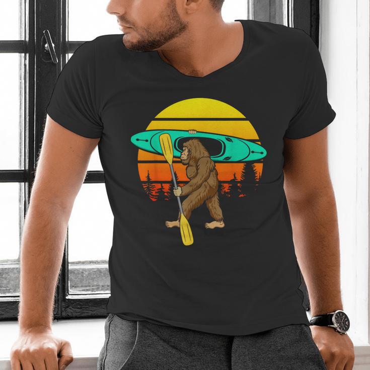 Bigfoot Kayak Paddling Lake Rafts Inflatable Canoe Sasquatch Men's V-Neck T-Shirt