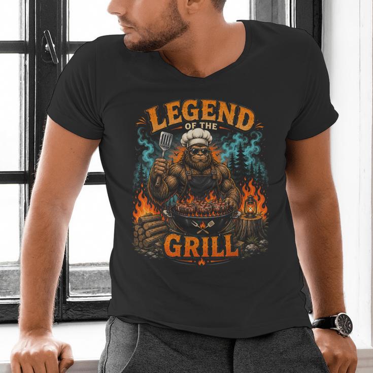 Bigfoot Legend Of The Grill BBQ Dad Father Day 2026 Men's V-Neck T-Shirt