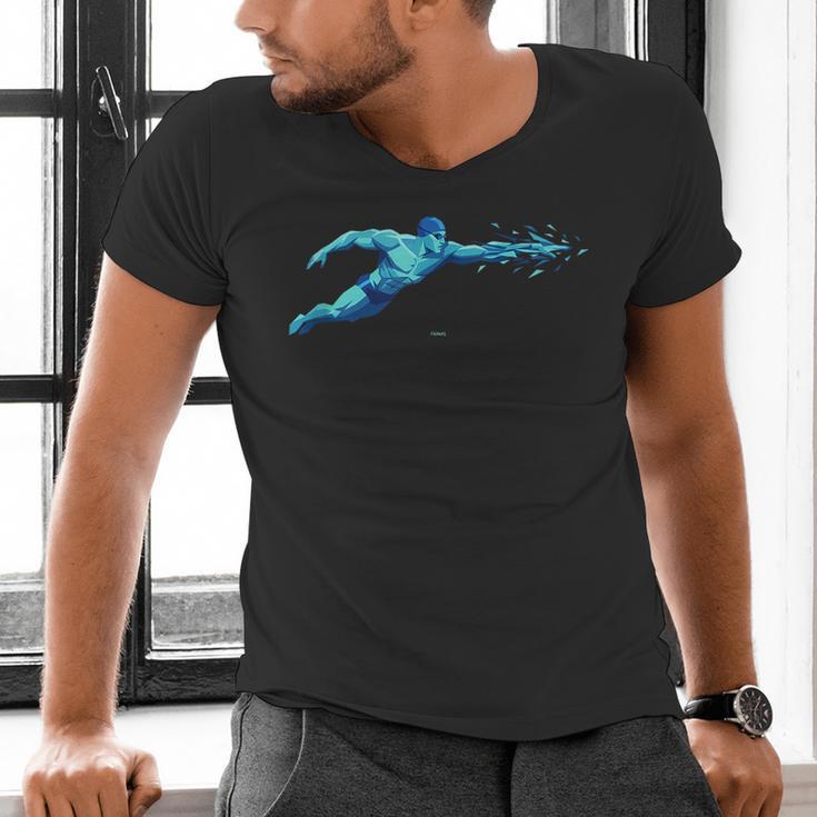 Blue Water Swimming In Freestyle Stroke Men's V-Neck T-Shirt Blue Water Swimming In Freestyle Stroke Men's V-Neck T-Shirt