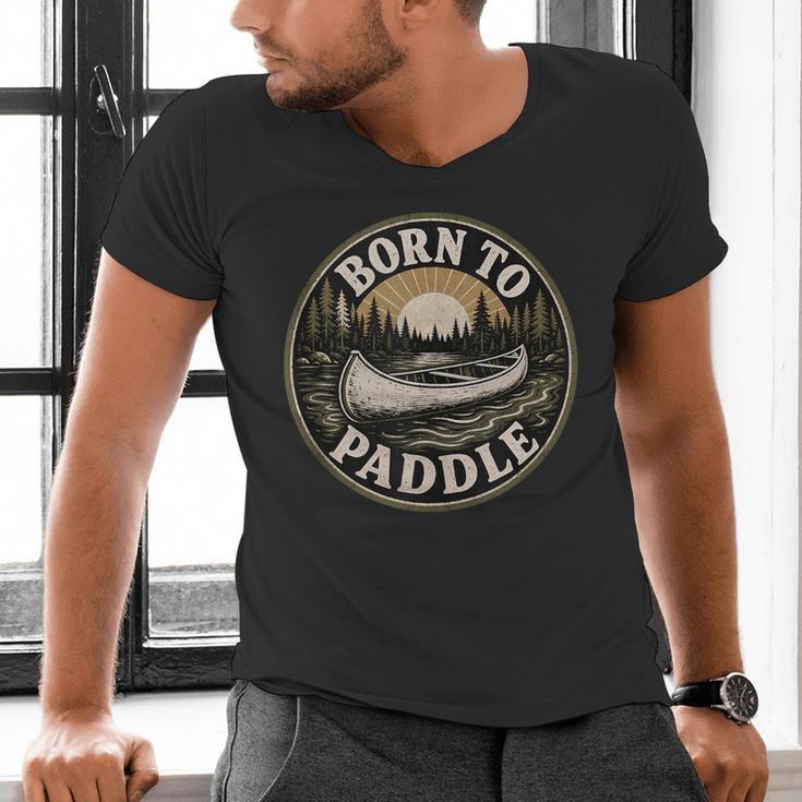 Born To Paddle Canoe Vintage Outdoor Adventure Men's V-Neck T-Shirt